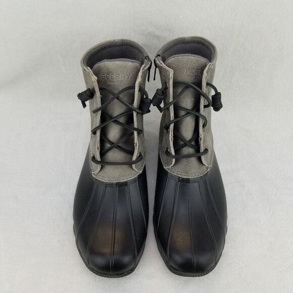 ✅Sperry Saltwater Black Grey Duck Leather Boots Women's 9.5 Winter Work Wear - Picture 12 of 12